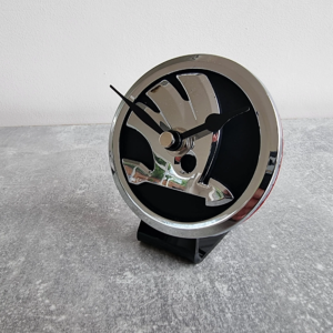 Skoda Table Desk Top Clock Car Bonnet Badge Black Silver Fathers Day Gift