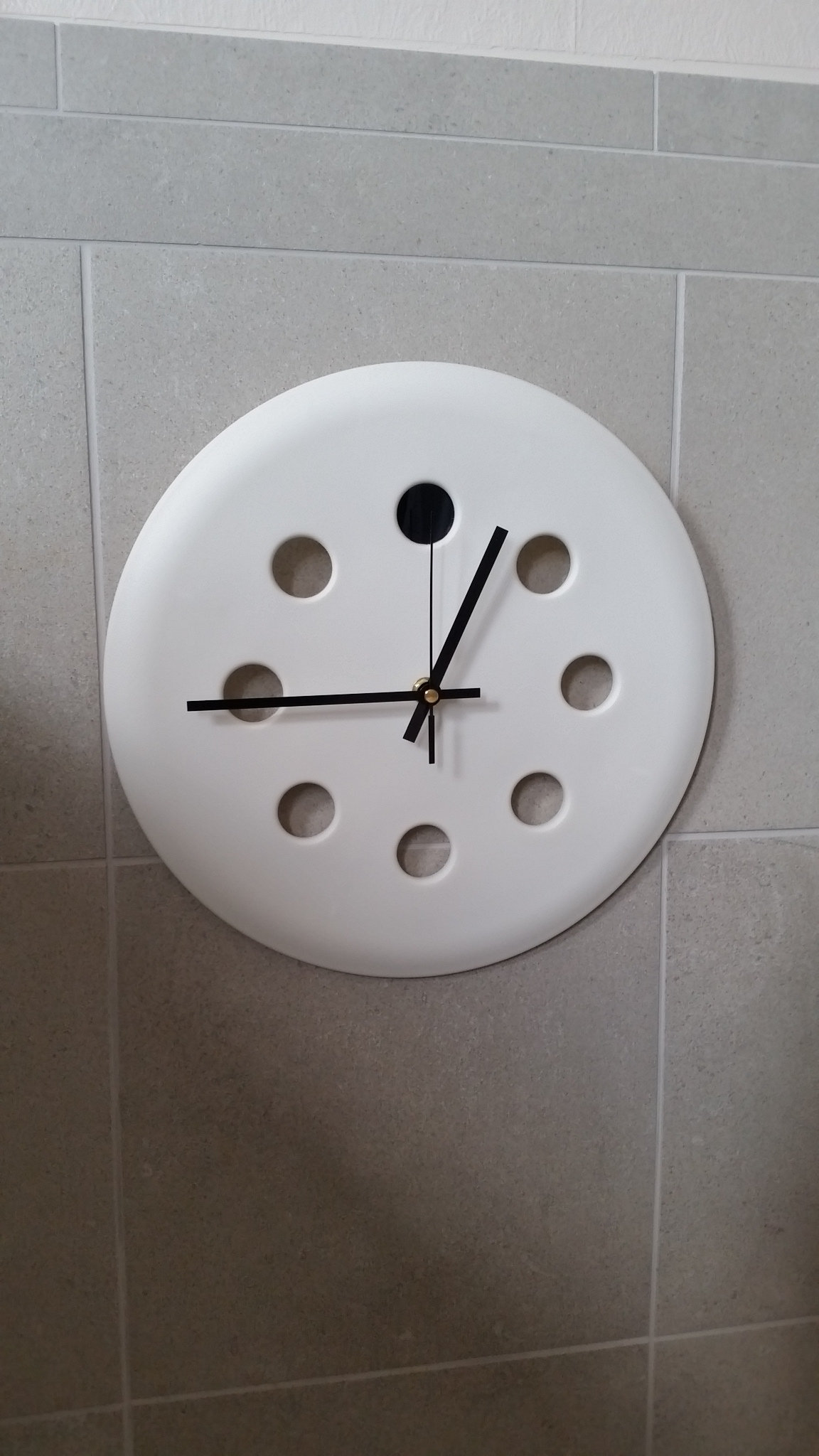 Recycled Modern Quirky White Wall Mounted Modern Clock Quartz Ikea Stool Seat Black Hands - Image 5