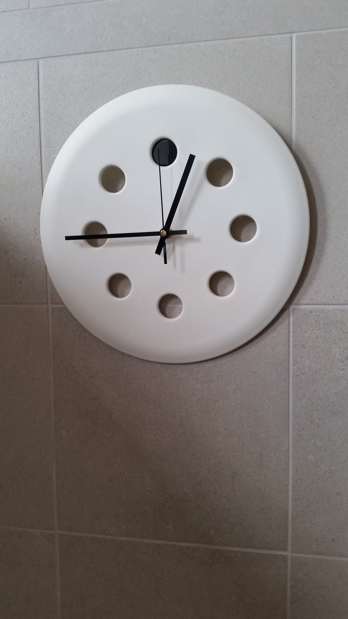 Recycled Modern Quirky White Wall Mounted Modern Clock Quartz Ikea Stool Seat Black Hands - Image 6