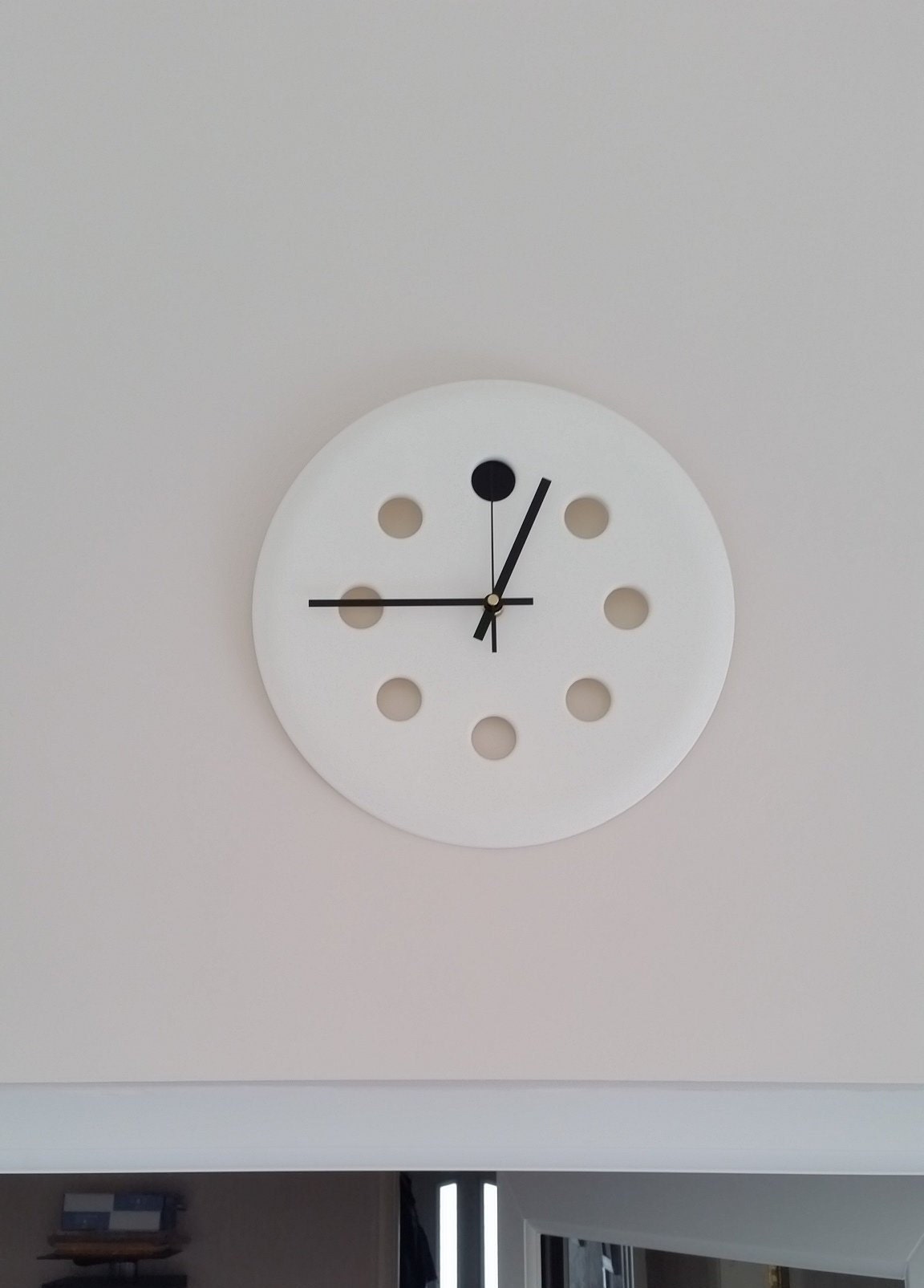 Recycled Modern Quirky White Wall Mounted Modern Clock Quartz Ikea Stool Seat Black Hands - Image 2