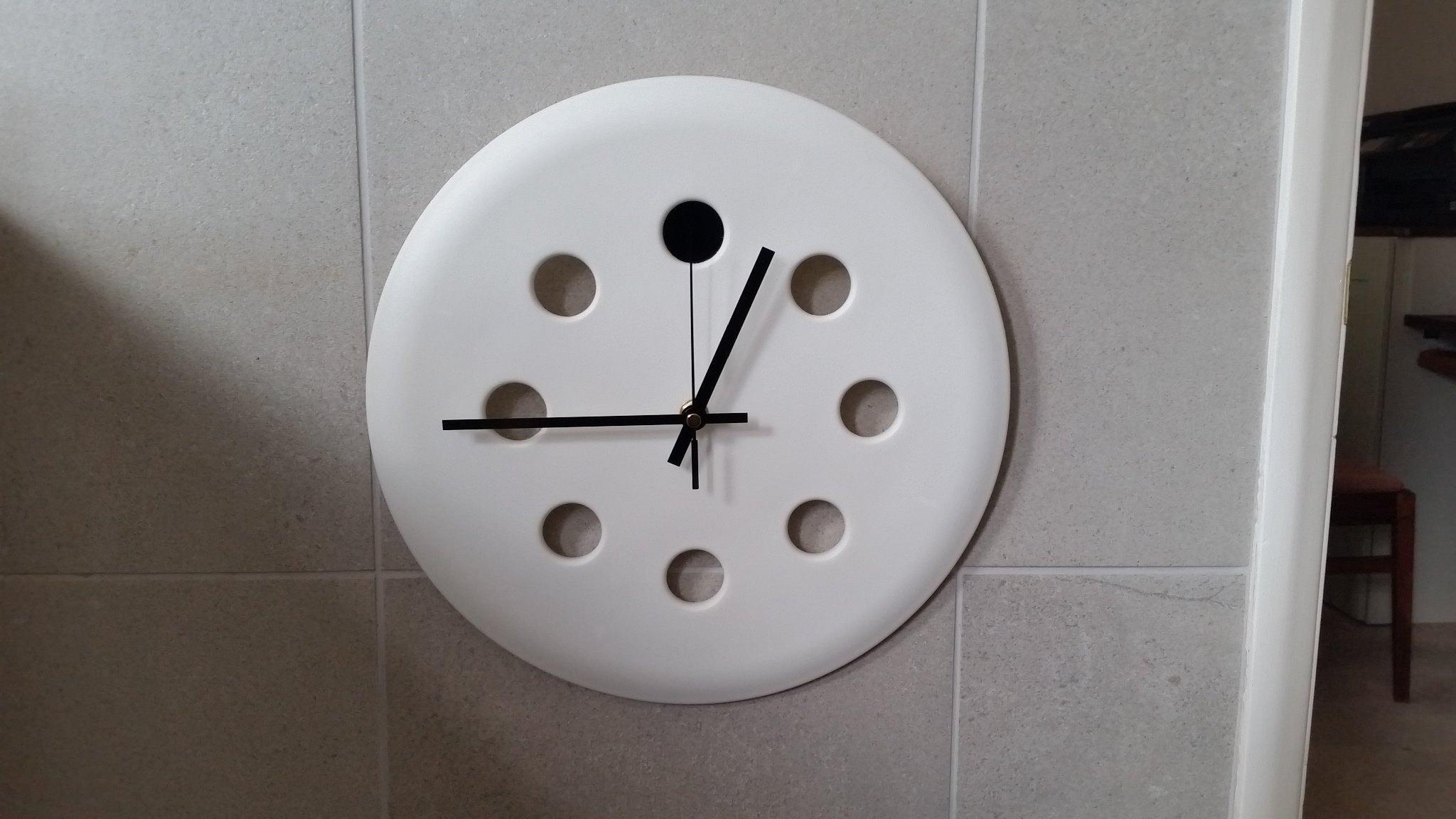 Recycled Modern Quirky White Wall Mounted Modern Clock Quartz Ikea Stool Seat Black Hands - Image 4