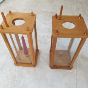 Handmade Oak / Cherry Wood Candle Lantern with glass Shaker Style Light Box Sconce
