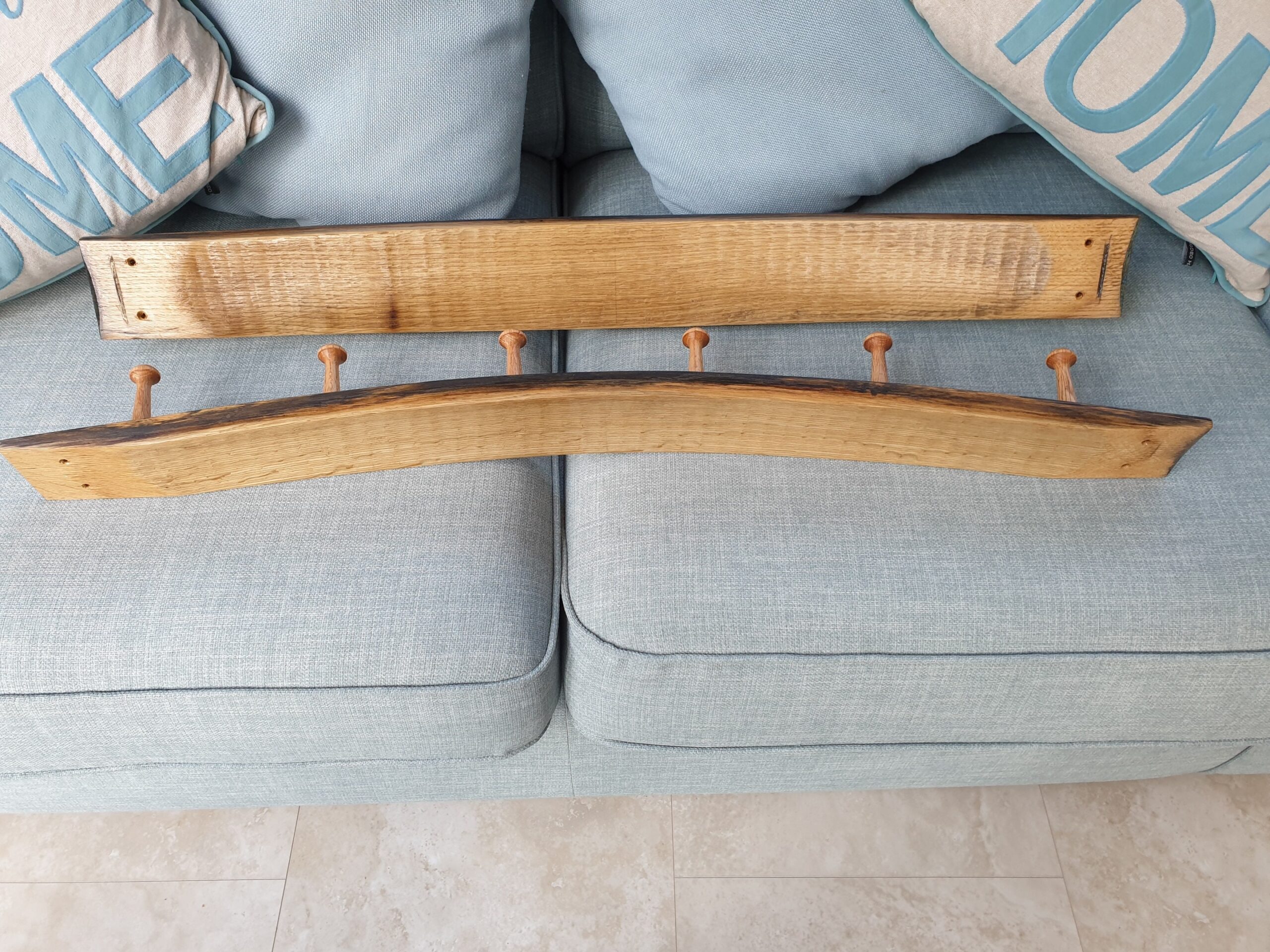 Reclaimed Oak Whisky Barrel Stave Coat Hanger Shaker Peg Rail Coat Rack - Image 5