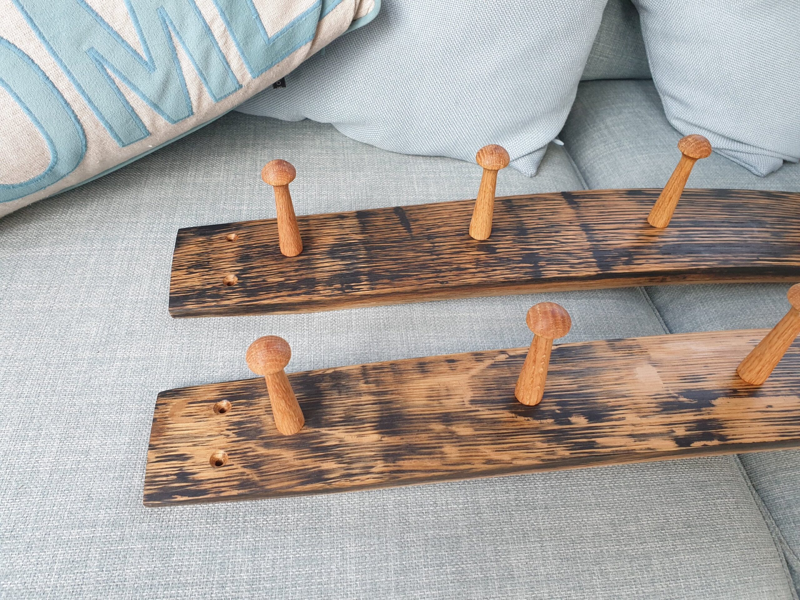 Reclaimed Oak Whisky Barrel Stave Coat Hanger Shaker Peg Rail Coat Rack - Image 3
