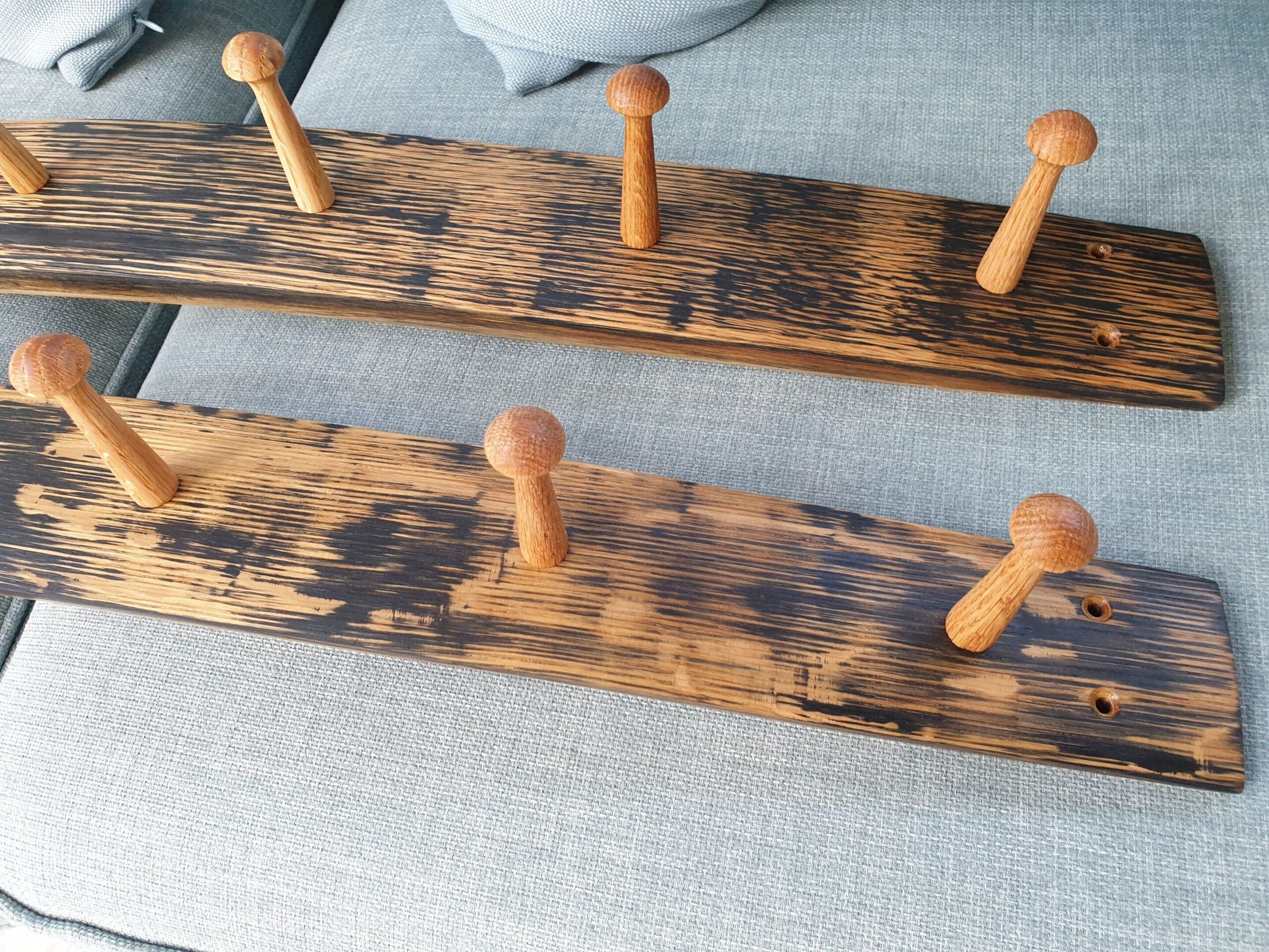 Reclaimed Oak Whisky Barrel Stave Coat Hanger Shaker Peg Rail Coat Rack - Image 4