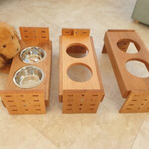 2 Bowl Pet Dog Cat Feeding Feeder Station Height Adjustable Raised Elevated Reclaimed Oak