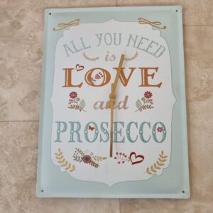 Prosecco Love Tin Wall Clock: Retro Kitchen Decor