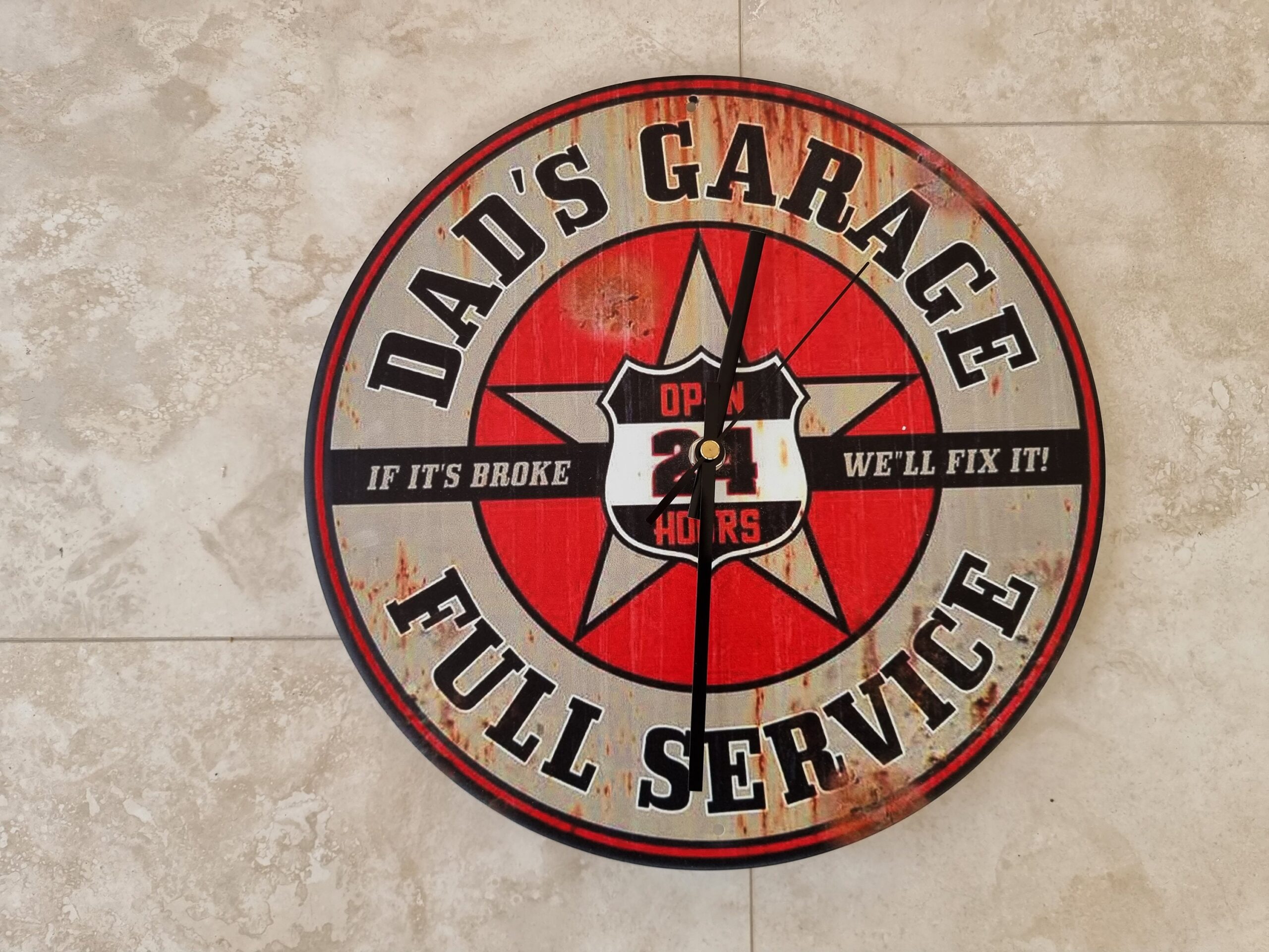 Tin Metal Dads Garage Sign Red Black Quartz Wall Clock Fathers Day Gift Retro Style Decoration - Image 2
