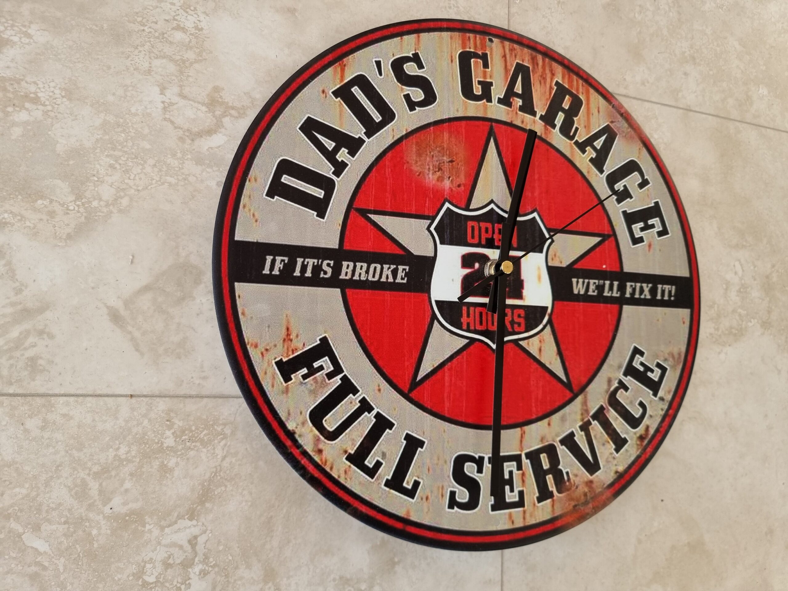 Tin Metal Dads Garage Sign Red Black Quartz Wall Clock Fathers Day Gift Retro Style Decoration - Image 3