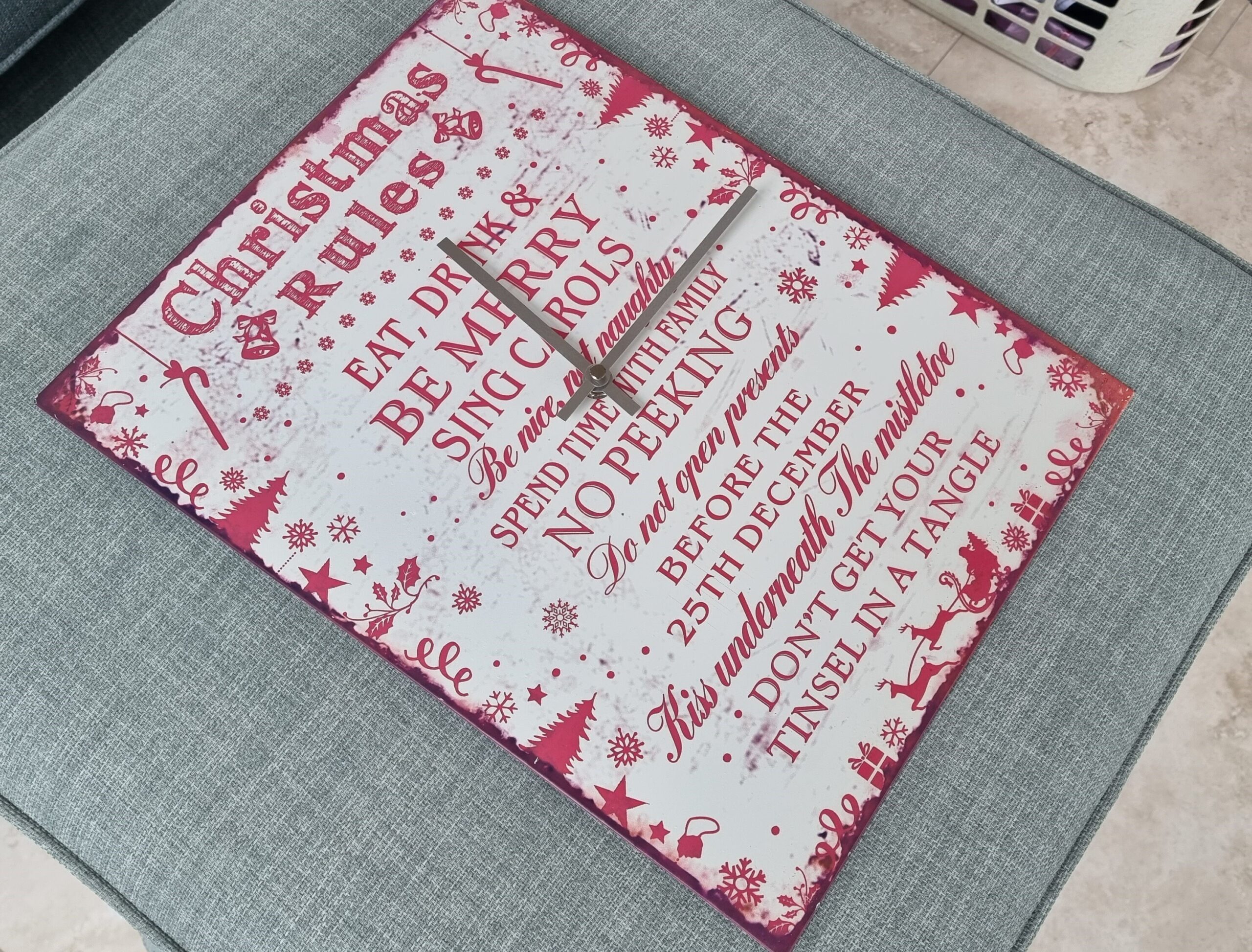 Christmas Rules Tin Sign Clock: Festive Holiday Wall Decor - Image 3
