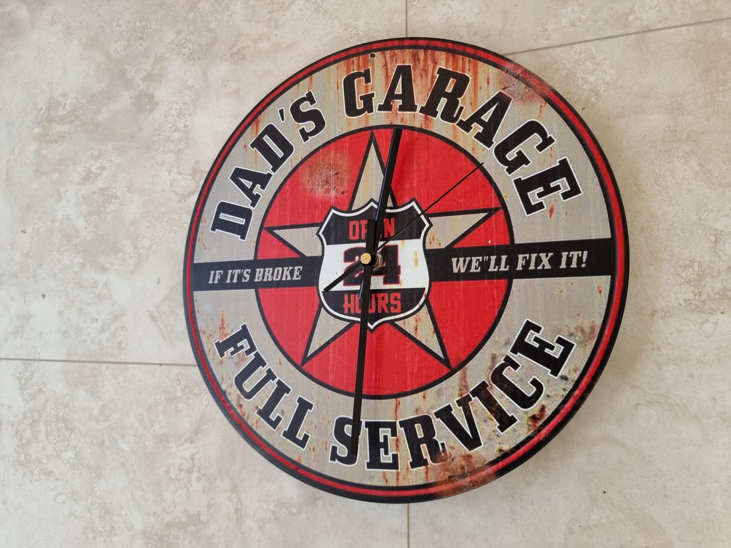 Tin Metal Dads Garage Sign Red Black Quartz Wall Clock Fathers Day Gift Retro Style Decoration - Image 4