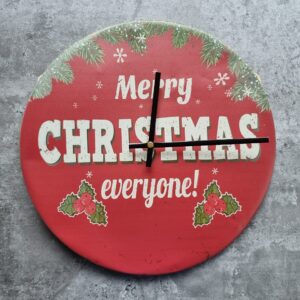Merry Christmas Festive Wall Decoration Clock Metal Tin Sign Quartz Red Green Black Hands Gift Present