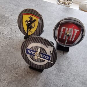 Volvo Ferrari Fiat Table Desk Top Car Badge Clock & Stand Quartz Fathers Day Gift Owners Club