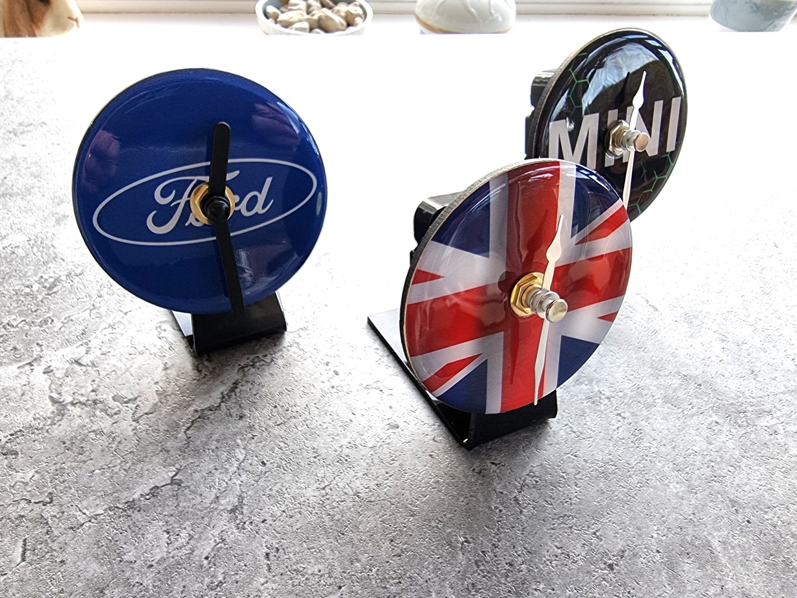 Mini Ford Union Jack Flag Table Desk Top Car Badge Clock & Stand Quartz Fathers Day Gift Owners Club - Image 5
